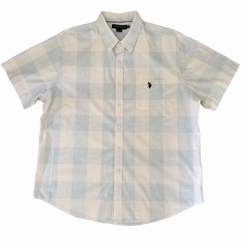 U.S. Polo Assn. XXL Blue/White Checkered Short Sleeve Button Front Oxford Shirt